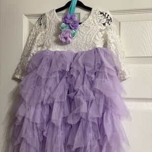 White Lace and Purple Tulle Dress